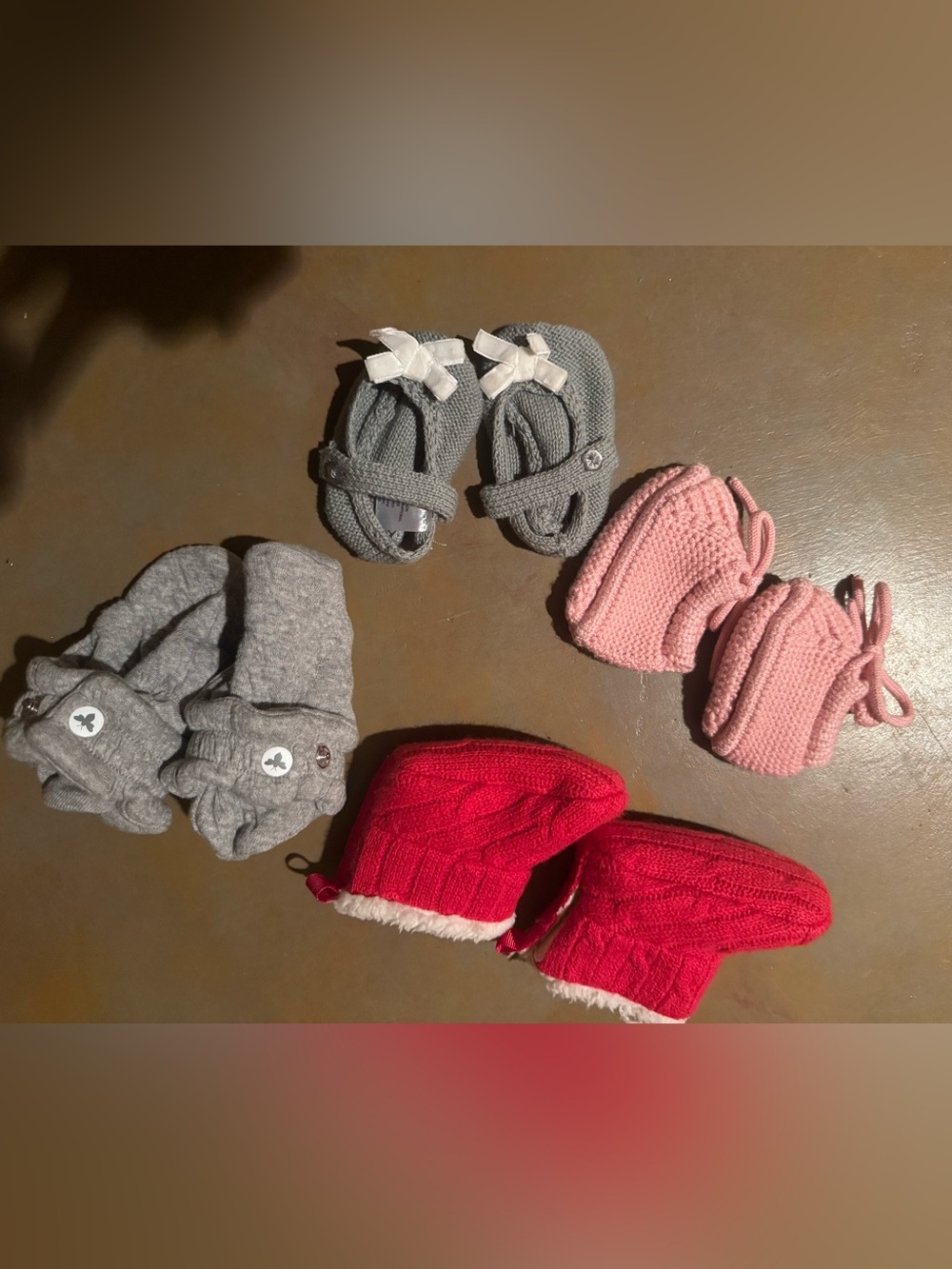Baby Knit Booties Pink, Gray, Red bundle newborn-3 months